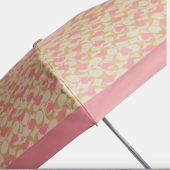 NWT - COACH Mini Umbrella In Signature Heart Print - Light Khaki Chalk- LAST One - Picture 8 of 8